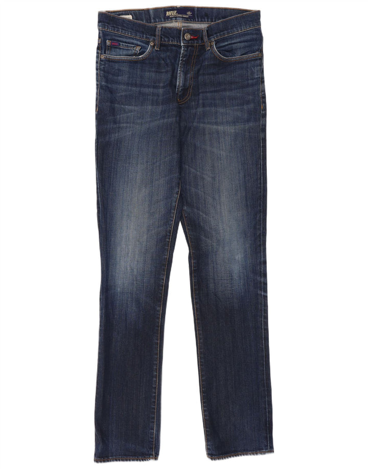 Rifle Mens Distressed Slim Jeans  W32 L34 Navy Blue Cotton