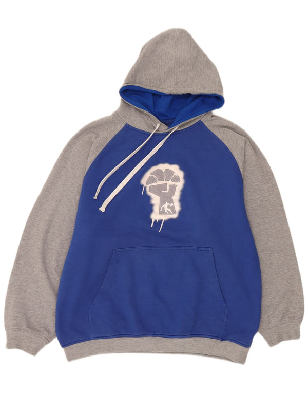 And1 Mens Graphic Hoodie Jumper Large Blue Colourblock Cotton