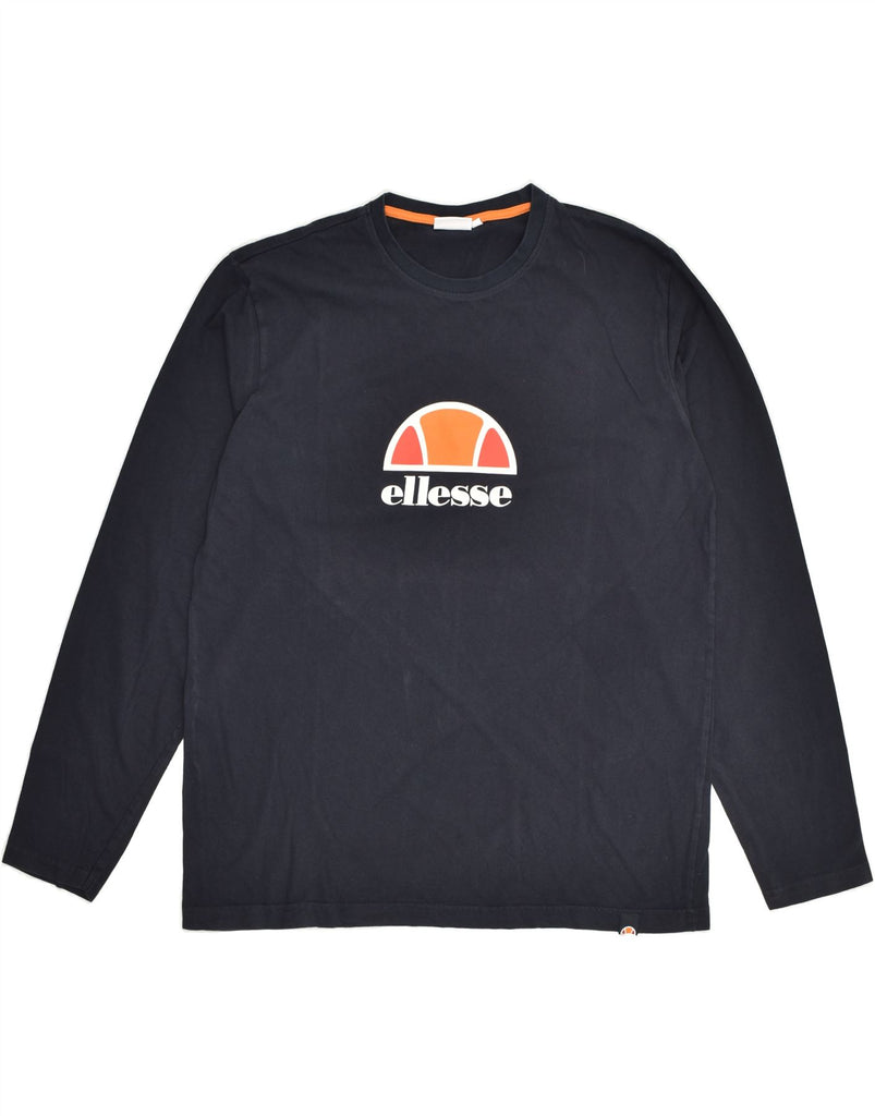 ELLESSE Womens Graphic Sweatshirt Jumper UK 18 XL Navy Blue Cotton | Vintage Ellesse | Thrift | Second-Hand Ellesse | Used Clothing | Messina Hembry 