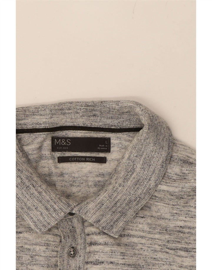 MARKS & SPENCER Mens Polo Neck Jumper Sweater Large Grey Cotton Vintage Marks & Spencer and Second-Hand Marks & Spencer from Messina Hembry 