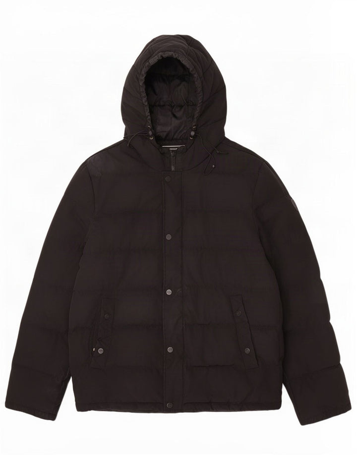 Guess Mens Hooded Padded Jacket UK 40 Large Black Polyester