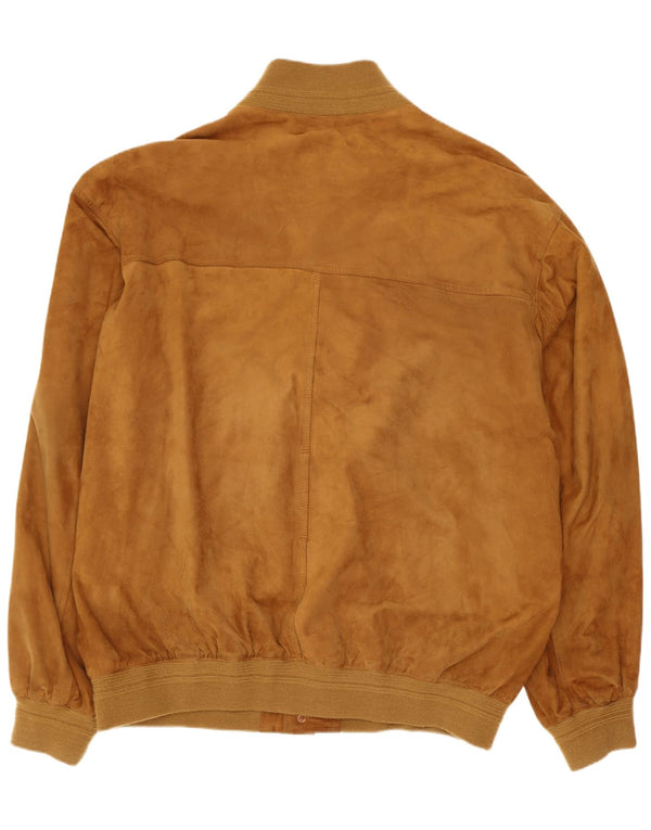 Vintage Mens Suede Bomber Jacket IT 58 4XL Brown Leather Retro
