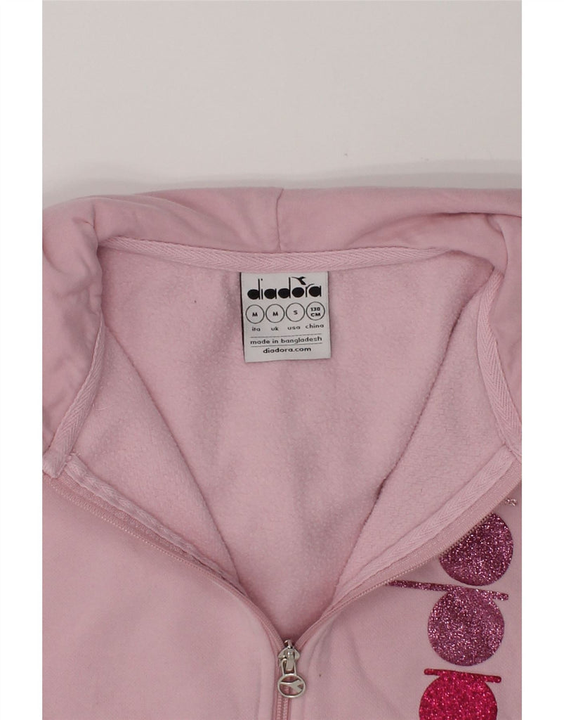 DIADORA Girls Graphic Zip Hoodie Sweater 7-8 Years Medium Pink Cotton | Vintage Diadora | Thrift | Second-Hand Diadora | Used Clothing | Messina Hembry 