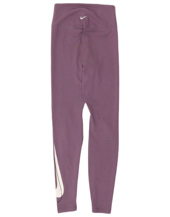 Nike Womens Dri Fit Graphic Leggings UK 4 XS Purple Polyester