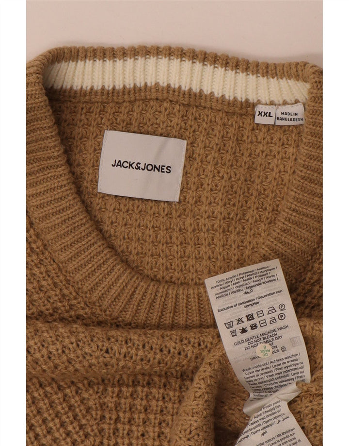 JACK & JONES Mens Crew Neck Jumper Sweater 2XL Brown Acrylic