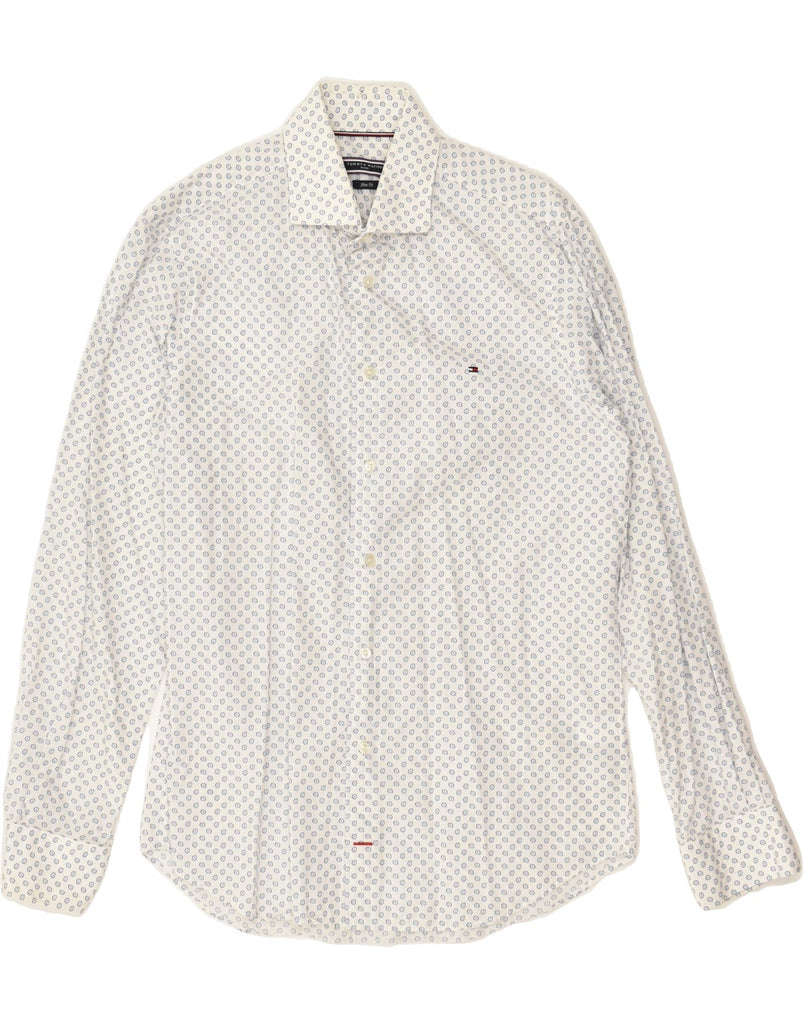 TOMMY HILFIGER Mens Slim Fit Shirt Size 15 38 Medium White Spotted Cotton | Vintage Tommy Hilfiger | Thrift | Second-Hand Tommy Hilfiger | Used Clothing | Messina Hembry 