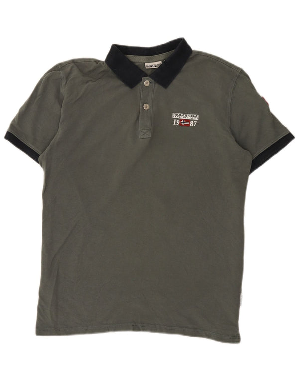 Napapijri Mens Polo Shirt Large Grey Colourblock Cotton