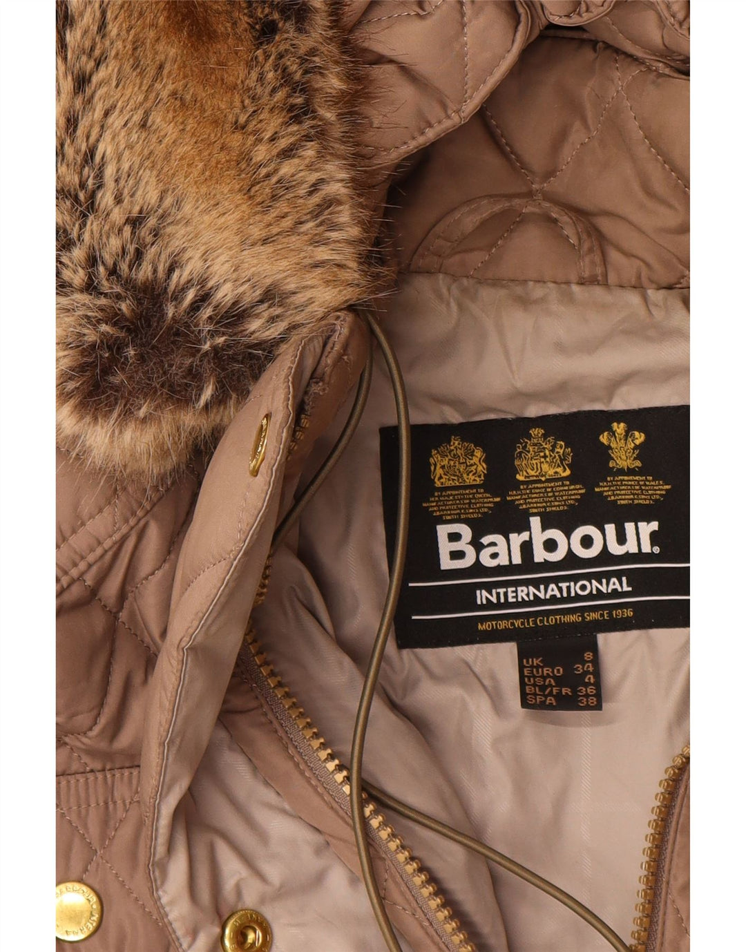 BARBOUR Womens Hooded Quilted Overcoat UK 8 Small  Beige Polyester