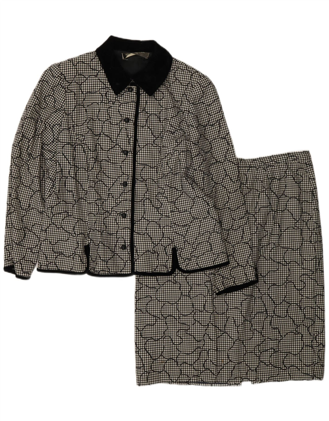 VINTAGE Womens 2 Piece Skirt Set UK 14 Medium W31   Black Houndstooth Vintage Vintage and Second-Hand Vintage from Messina Hembry 