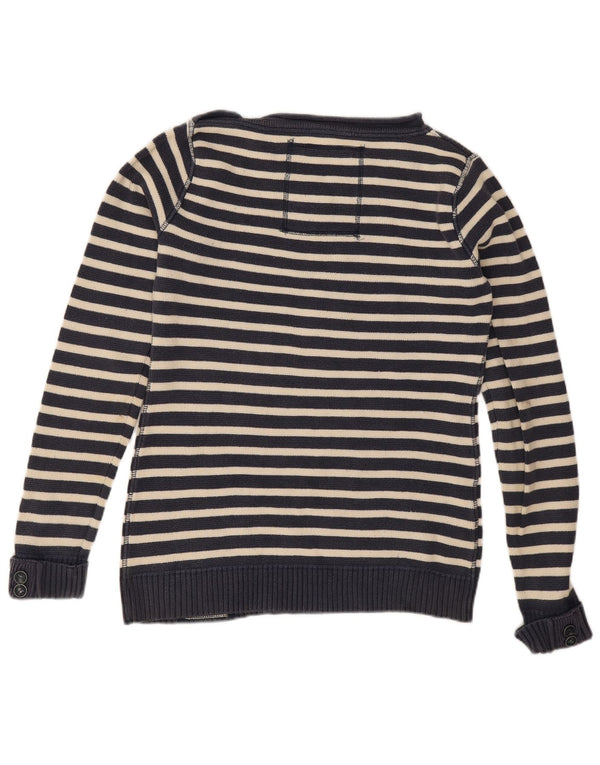 Superdry Mens Boat Neck Jumper Sweater Large Navy Blue Striped Nautical