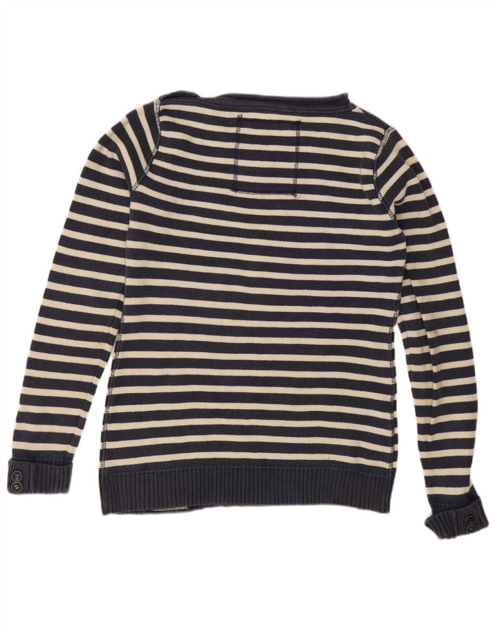 Superdry Mens Boat Neck Jumper Sweater Large Navy Blue Striped Nautical
