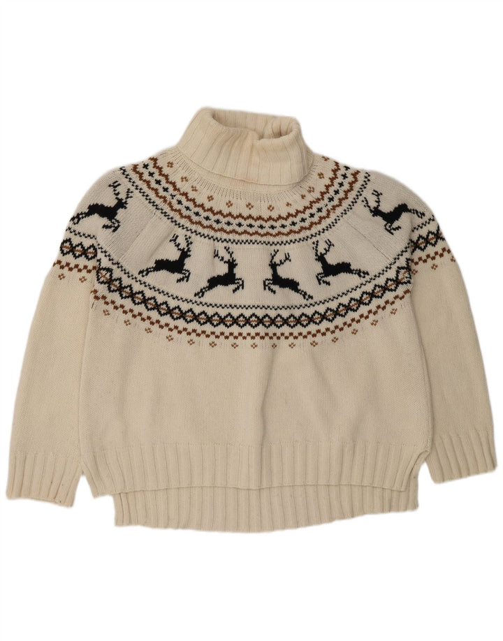Barbour Womens Roll Neck Jumper Sweater UK 16 Large White Fair Isle Wool