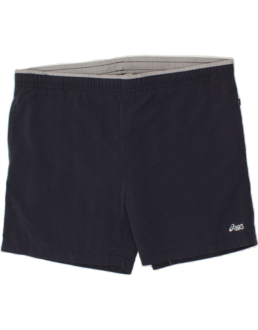 ASICS Mens Graphic Sport Shorts XL Navy Blue Nylon Vintage Asics and Second-Hand Asics from Messina Hembry 