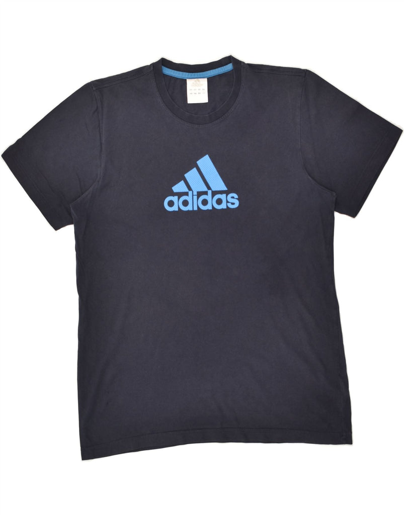 ADIDAS Mens Graphic T-Shirt Top UK 38/40 Medium Navy Blue Cotton | Vintage Adidas | Thrift | Second-Hand Adidas | Used Clothing | Messina Hembry 