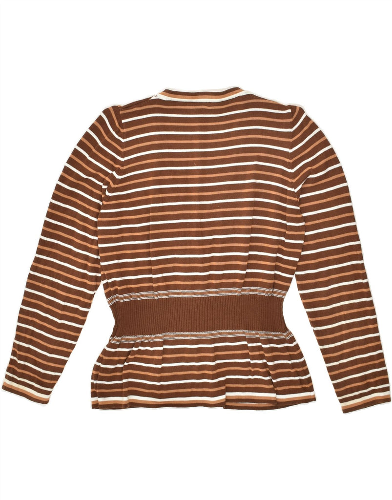 LUISA SPAGNOLI Womens Cardigan Sweater UK 16 Large Brown Striped Cotton | Vintage Luisa Spagnoli | Thrift | Second-Hand Luisa Spagnoli | Used Clothing | Messina Hembry 