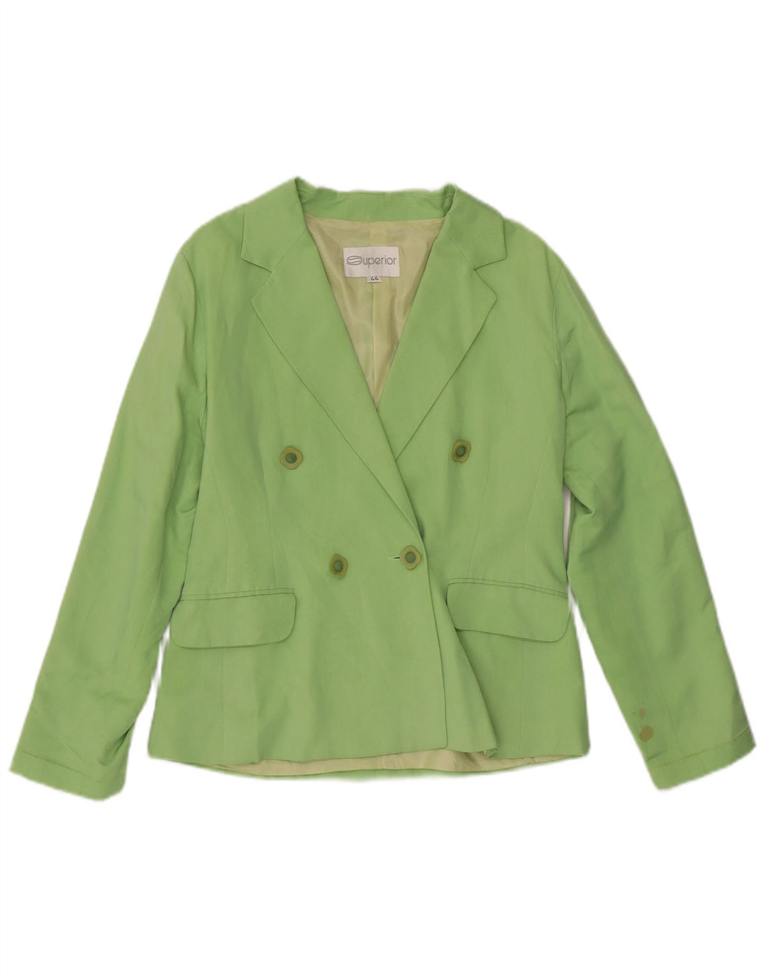 SUPERIOR Womens Double Breasted Blazer Jacket IT 44 Medium Green Silk