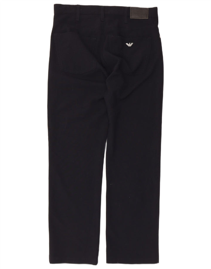 Armani Mens Straight Casual Trousers W32 L29 Navy Blue Polyester