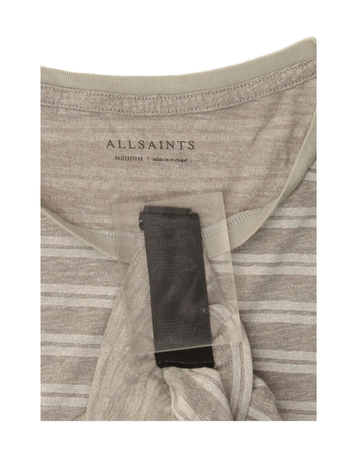 All Saints Mens T-Shirt Top Medium Grey Striped Cotton
