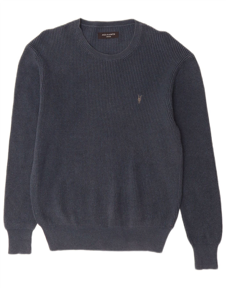 All Saints Mens Crew Neck Jumper Sweater Medium Navy Blue Cotton