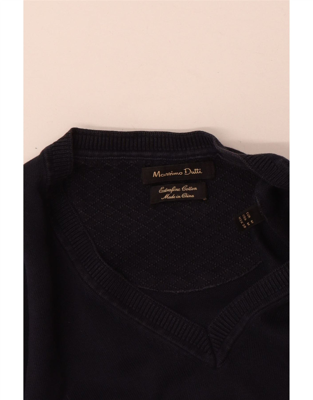 Zara Mens V-Neck Jumper Sweater Medium Navy Blue Cotton