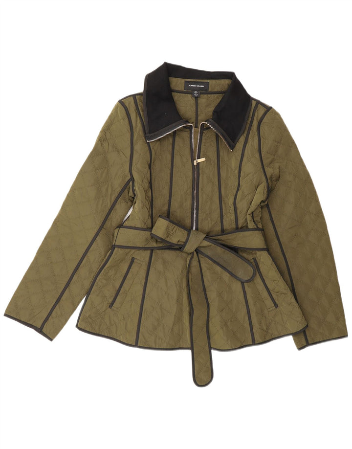 Karen Millen Womens Quilted Jacket UK 8 Small Green Polyester