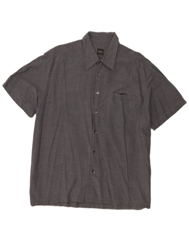 Hugo Boss Mens Short Sleeve Shirt XL Grey Cotton