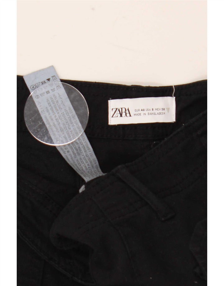 Zara Womens Straight Cargo Trousers EU 40 Medium W30 L33 Black Cotton