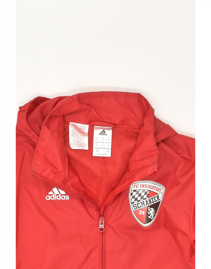ADIDAS Boys Graphic Hooded Rain Jacket 11-12 Years Red Nylon | Vintage Adidas | Thrift | Second-Hand Adidas | Used Clothing | Messina Hembry 