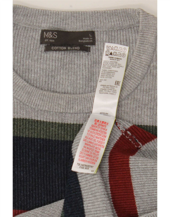 Marks & Spencer Mens Crew Neck Jumper Sweater Large Multicoloured Striped
