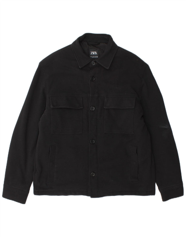 Zara Mens Bomber Jacket UK 38 Medium Black Cotton
