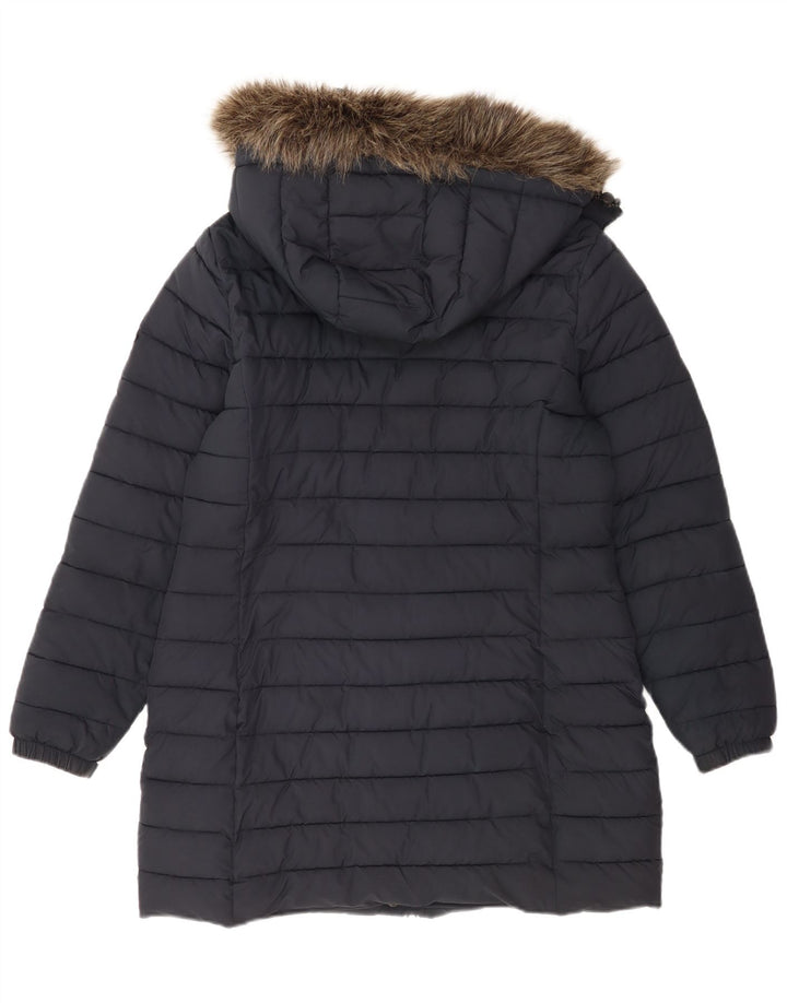 Superdry Womens Hooded Padded Coat UK 14 Large Navy Blue Polyester