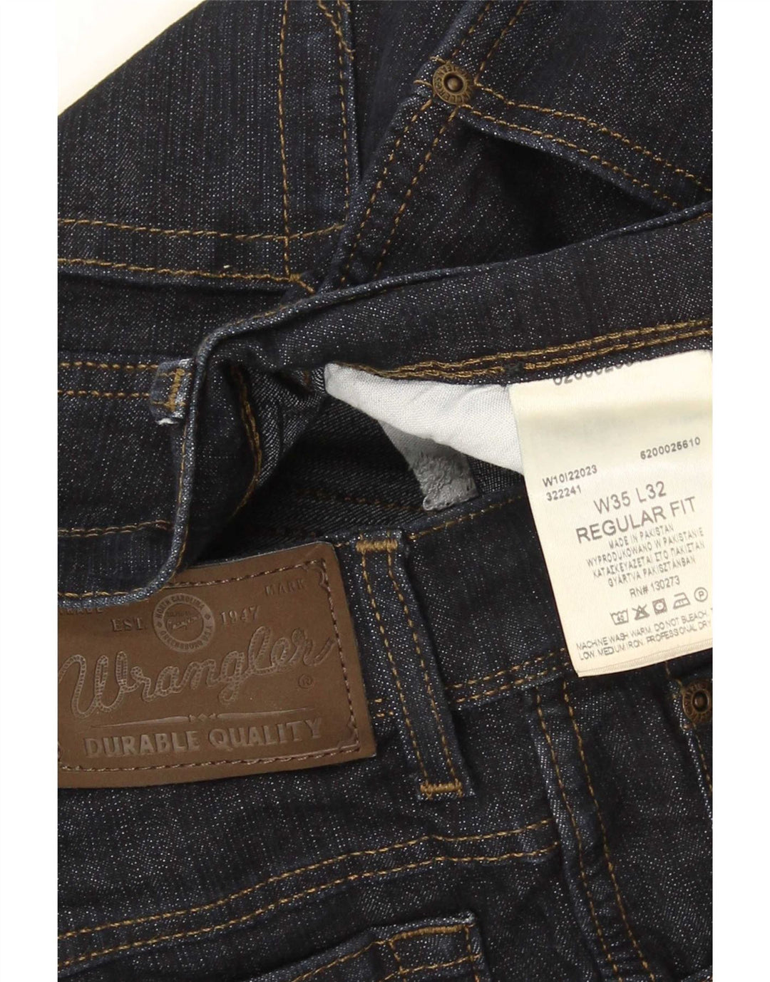 Wrangler Mens Regular Fit Straight Jeans W35 L32 Navy Blue Cotton
