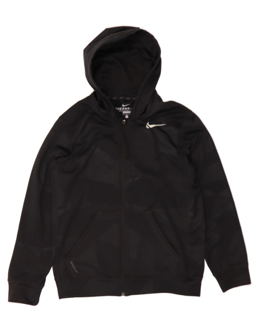 NIKE Mens Therma-Fit Zip Hoodie Sweater Small Black Geometric Polyester Vintage Nike and Second-Hand Nike from Messina Hembry 