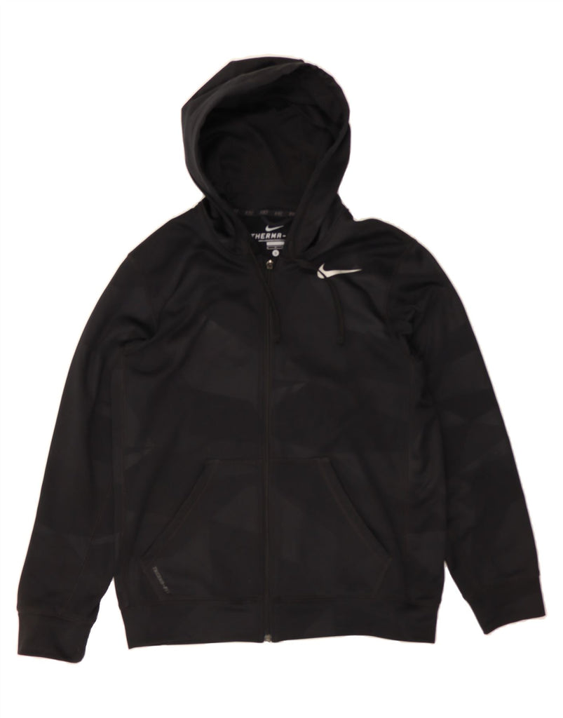 NIKE Mens Therma-Fit Zip Hoodie Sweater Small Black Geometric Polyester Vintage Nike and Second-Hand Nike from Messina Hembry 