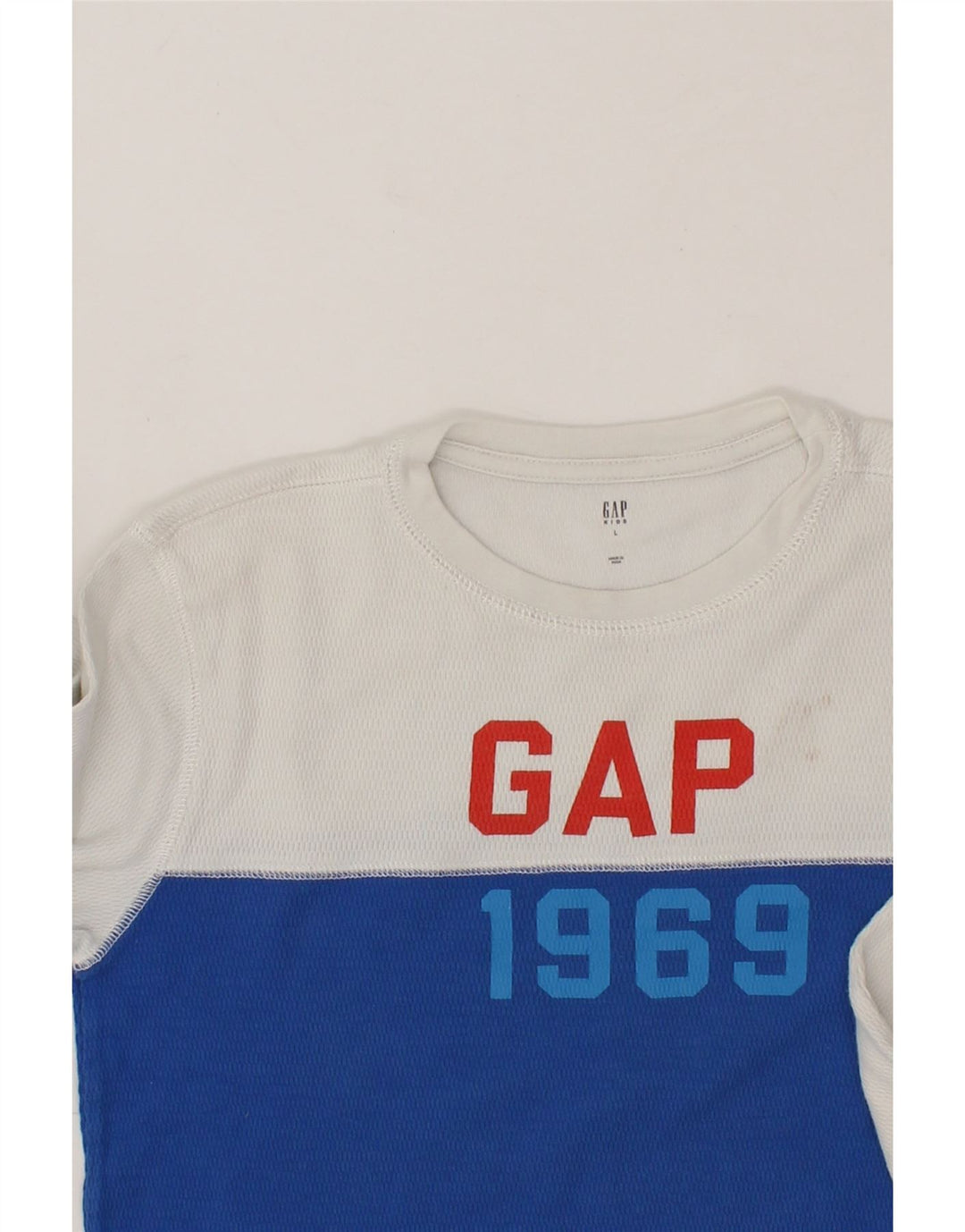 GAP Boys Graphic Top Long Sleeve 9-10 Years Large White Colourblock Cotton Vintage Gap and Second-Hand Gap from Messina Hembry 