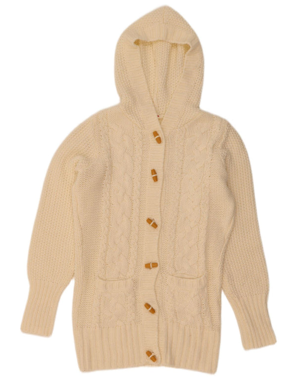 Vintage Womens Hooded Cardigan Sweater UK 14 Medium Off White