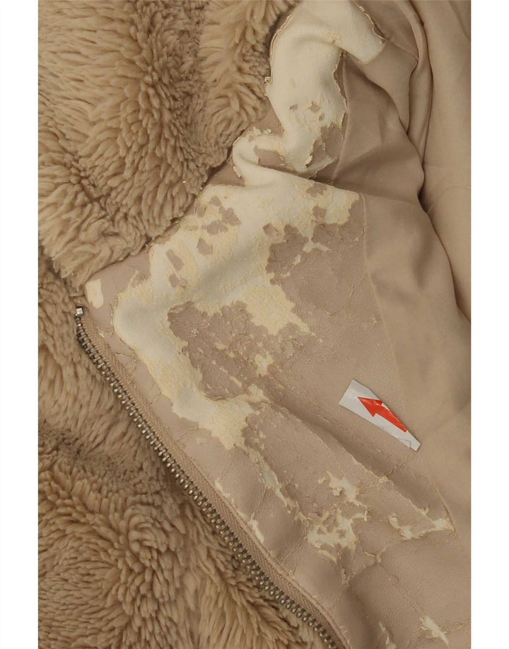 Zara Womens Teddy Bear Hooded Oversized Fleece Jacket UK 10 Small Beige