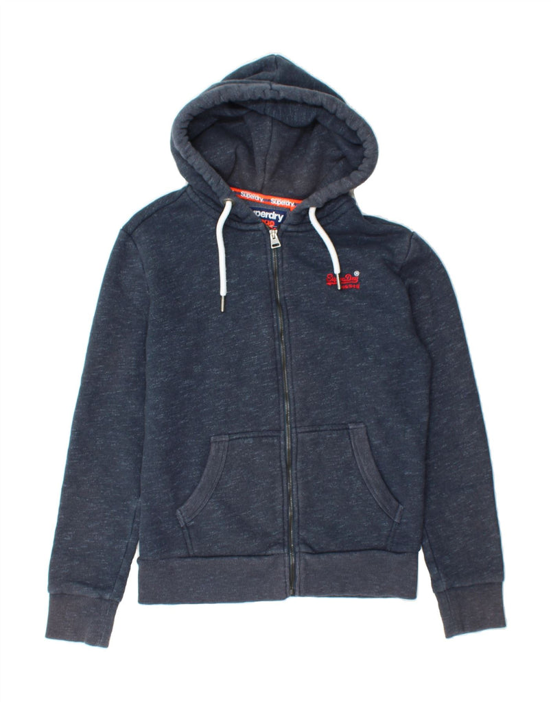 SUPERDRY Mens Zip Hoodie Sweater Small Navy Blue Flecked Cotton Vintage Superdry and Second-Hand Superdry from Messina Hembry 