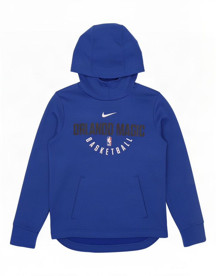 Nike Boys Dri Fit Graphic Hoodie Jumper 10-11 Years Medium Blue Polyester