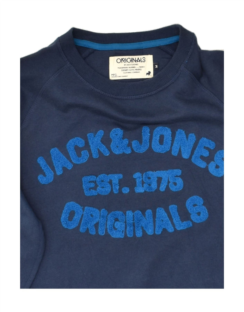 JACK & JONES Mens Graphic Sweatshirt Jumper Medium Navy Blue Cotton | Vintage Jack & Jones | Thrift | Second-Hand Jack & Jones | Used Clothing | Messina Hembry 