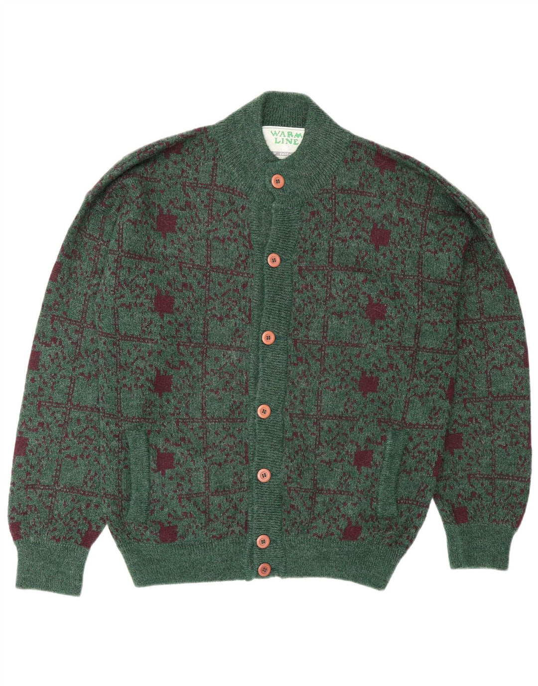Settebello Mens Cardigan Sweater Large Green Check Wool