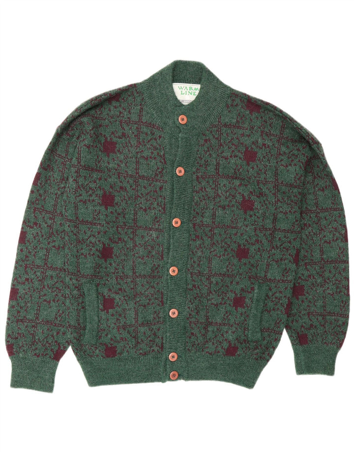 Settebello Mens Cardigan Sweater Large Green Check Wool
