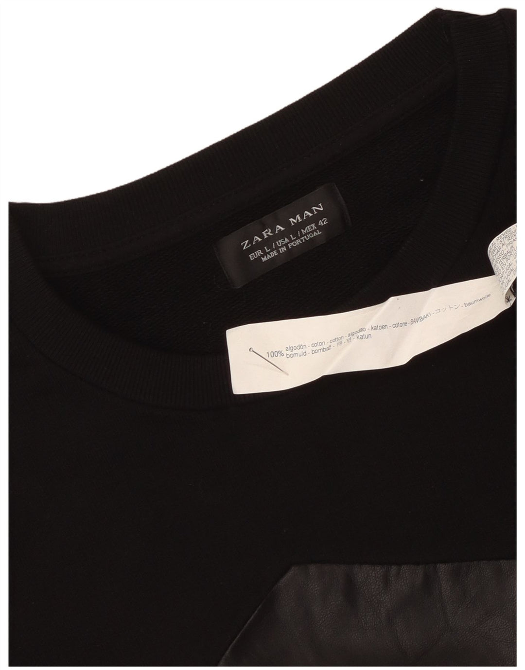 Zara Mens Sweatshirt Jumper Large Black Colourblock Cotton