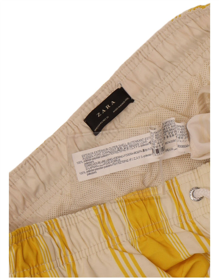 Zara Mens Swimming Shorts Medium Yellow Striped Polyester