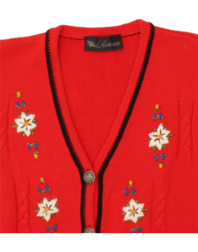 VINTAGE Womens Sleeveless Cardigan Sweater UK 16 Large Red Floral | Vintage Vintage | Thrift | Second-Hand Vintage | Used Clothing | Messina Hembry 