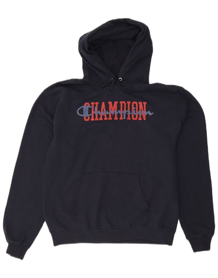 CHAMPION Mens Graphic Hoodie Jumper Medium Navy Blue Cotton