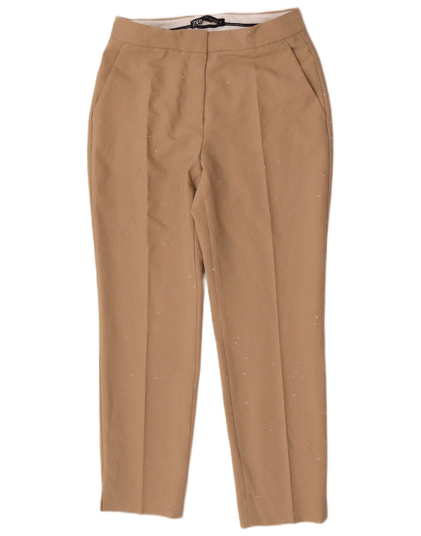 Zara Womens Tapered Suit Trousers Small W26 L26 Beige Polyester