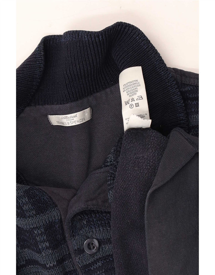 Marks & Spencer Mens Polo Neck Sweatshirt Jumper Large Navy Blue Check