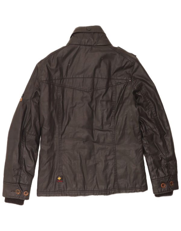 KHUJO Mens Military Waxed Cotton Jacket UK 36 Small Black Cotton