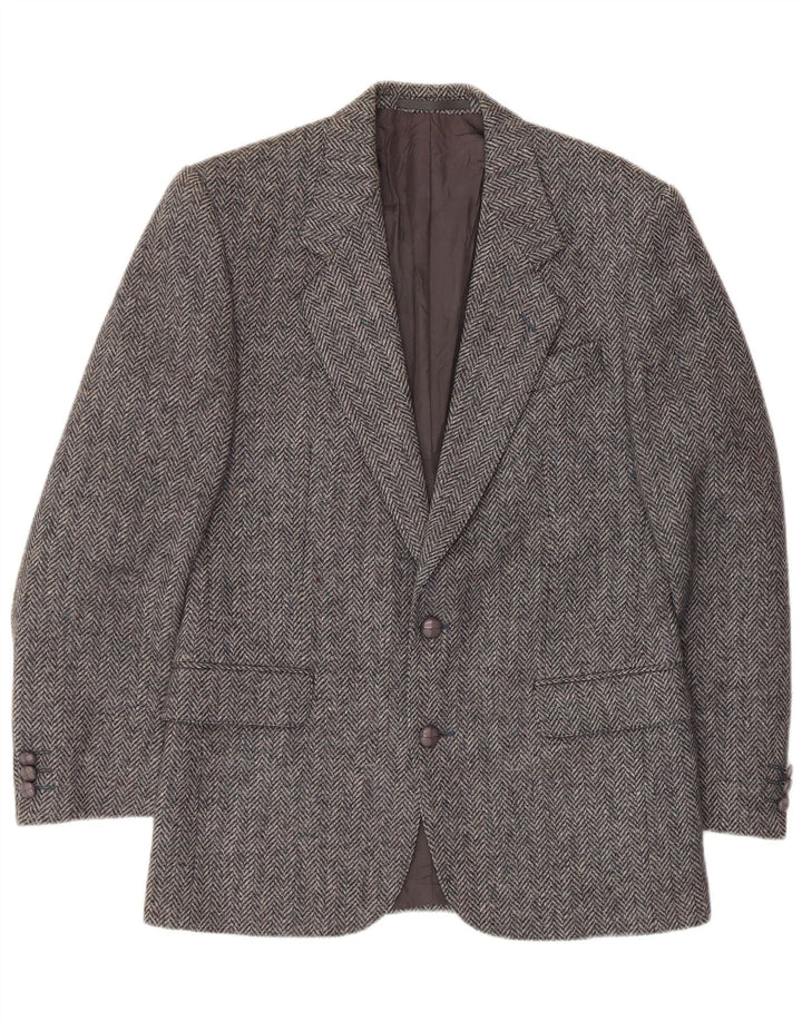 Wellington Mens Donegal Tweed Blazer Jacket UK 38 Medium Grey Herringbone